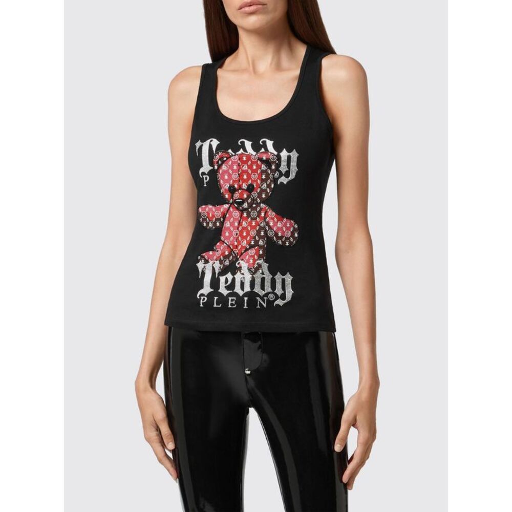 Philipp Plein Slim Fit Teddy Bear Print Jersey Tank Top With Square Neck